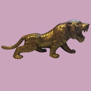 Vintage Mid Century Large Brass Tiger Figurine Retro